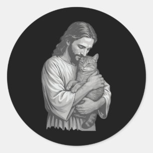 Adesivo Jesus segurando gato