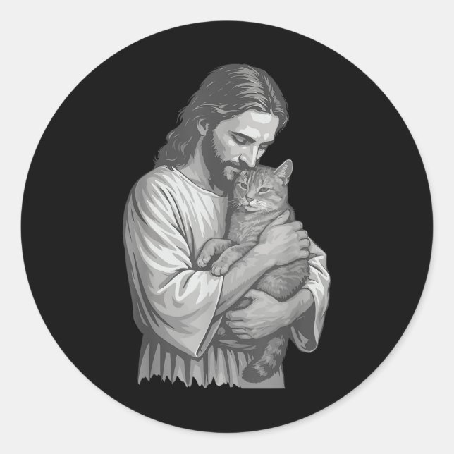 Adesivo Jesus segurando gato (Frente)
