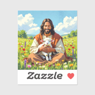 Adesivo Jesus segurando um Cordeiro Religioso Cristão