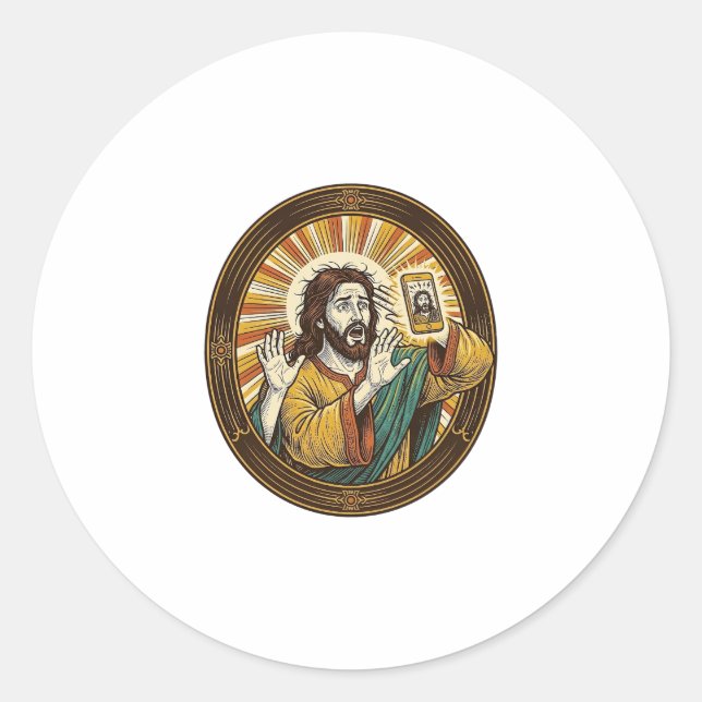 Adesivo Jesus Selfie Acidental com Câmera Frontal e Papada (Frente)