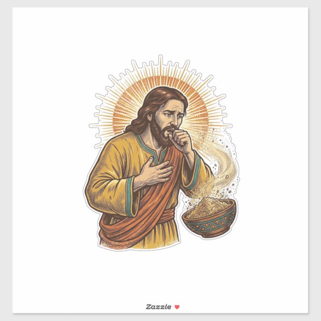 Adesivo Jesus Sufocando com Migalha de Chip de Tortilla Se (Folha)