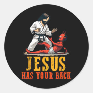 Adesivo Jesus Tem Suas Costas Cristão Engraçado Jiu-jitsu