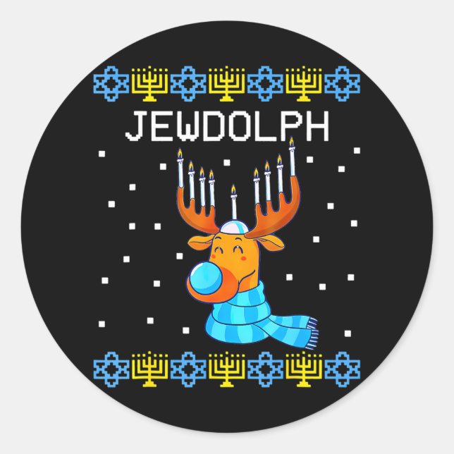 Adesivo Jewdolph Ugly Hanukkah Reindeer Menorah Chanukah (Frente)