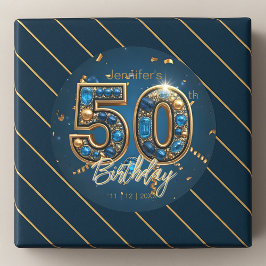 Adesivo Jeweled Sapphire Blue and Gold 50th Birthday 