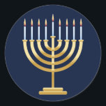 Adesivo Jewish Chanukah menorah<br><div class="desc">Porta-velas judaica com velas em fundo azul.</div>