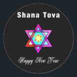 Adesivo Jewish Star Shana Tova<br><div class="desc">Shana Tova Jewish Star apresenta o estilo hebraico,  estrela de vidro manchada de David e saudação ensolarada por um Feliz ano novo.</div>