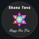 Adesivo Jewish Star Shana Tova<br><div class="desc">Shana Tova Jewish Star apresenta o estilo hebraico,  estrela de vidro manchada de David e saudação ensolarada por um Feliz ano novo.</div>