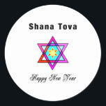 Adesivo Jewish Star Shana Tova<br><div class="desc">Shana Tova Jewish Star apresenta o estilo hebraico,  estrela de vidro manchada de David e saudação ensolarada por um Feliz ano novo.</div>