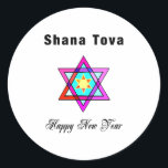 Adesivo Jewish Star Shana Tova<br><div class="desc">Shana Tova Jewish Star apresenta o estilo hebraico,  estrela de vidro manchada de David e saudação ensolarada por um Feliz ano novo.</div>