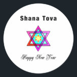 Adesivo Jewish Star Shana Tova<br><div class="desc">Shana Tova Jewish Star apresenta o estilo hebraico,  estrela de vidro manchada de David e saudação ensolarada por um Feliz ano novo.</div>