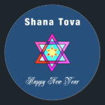 Adesivo Jewish Star Shana Tova<br><div class="desc">Shana Tova Jewish Star apresenta o estilo hebraico,  estrela de vidro manchada de David e saudação ensolarada por um Feliz ano novo.</div>