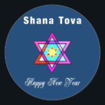 Adesivo Jewish Star Shana Tova<br><div class="desc">Shana Tova Jewish Star apresenta o estilo hebraico,  estrela de vidro manchada de David e saudação ensolarada por um Feliz ano novo.</div>