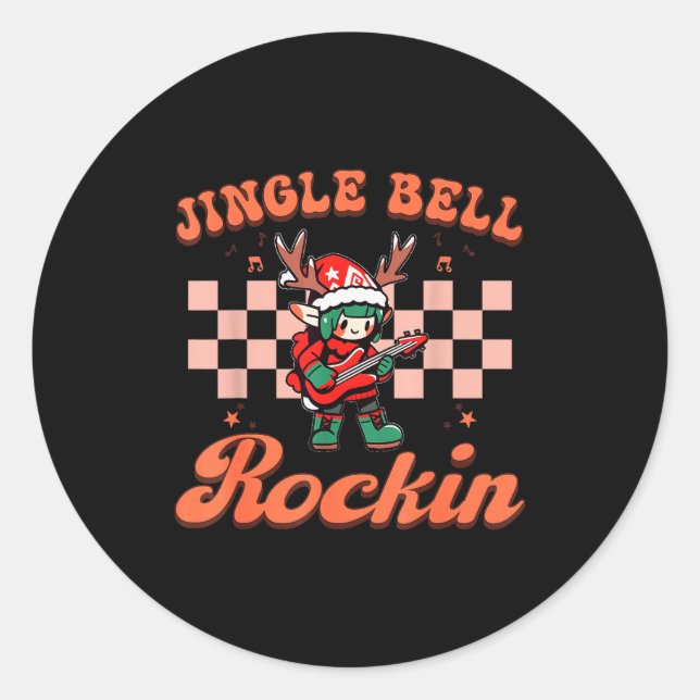 Adesivo Jingle Bell Rocking Christmas Elf Rock N Roll Guit (Frente)