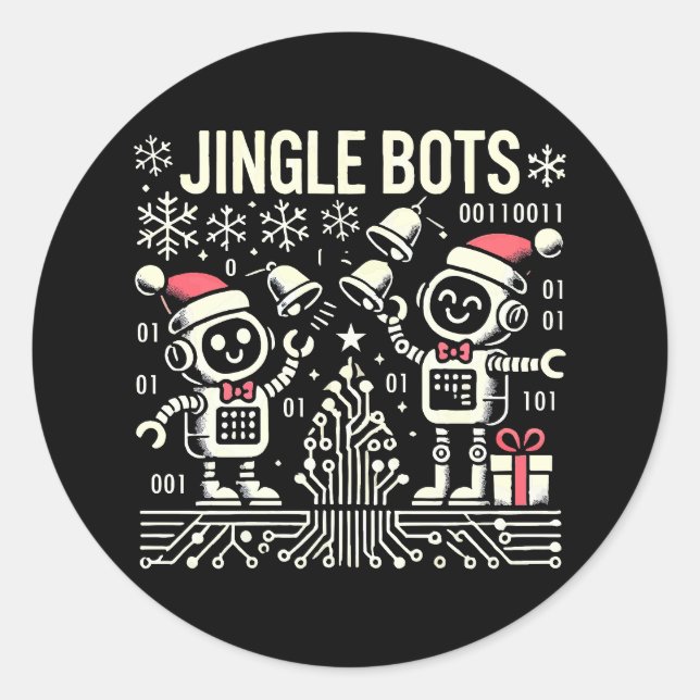 Adesivo Jingle Bots Festivos Holiday Robots com Santa Hats (Frente)