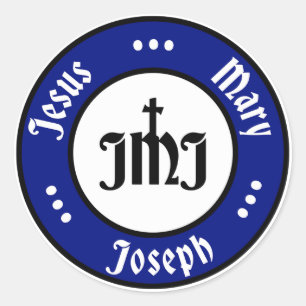 Adesivo JMJ: Jesus, Maria, Logotipo Joseph (Azul)
