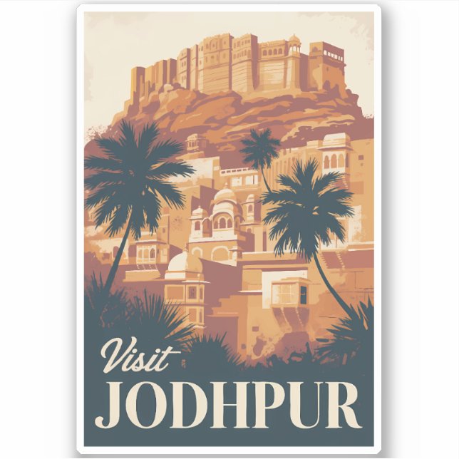 Adesivo Jodhpur India Illustração Viagem Art Vintage (Frente)