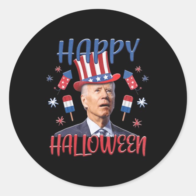 Adesivo Joe Biden Confused Merry 4th Of Halloween Fourth O (Frente)
