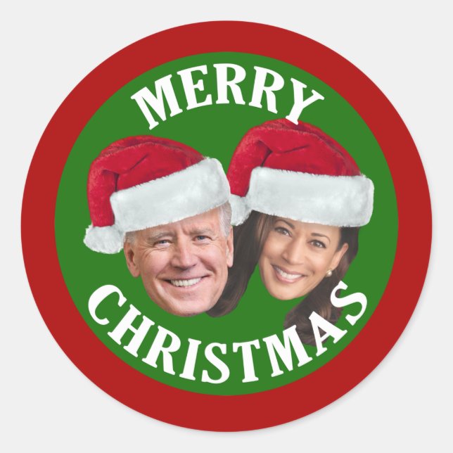 Adesivo Joe Biden Kamala Harris 2020 com Santa Hats - Verm (Frente)