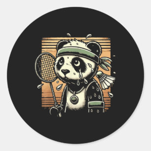 Adesivo Jogador de Badminton Retro Panda Raquete Peteca 