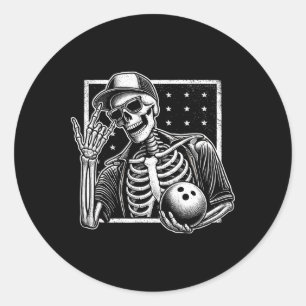Adesivo Jogador de Boliche Skeleton Aniversário Halloween 