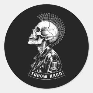 Adesivo Jogador de Disc Golf Punk Rock Crânio Mohawk Arrem