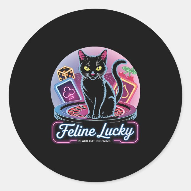 Adesivo Jogador de Gatos de Casino de Jogo Feline Lucky &a (Frente)