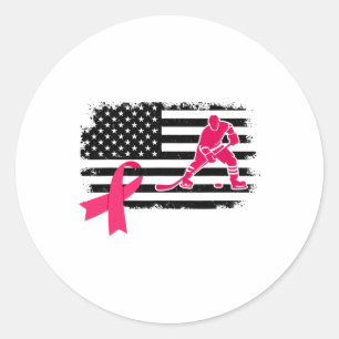 Adesivo Jogador de Hóquei Fita Rosa Bandeira EUA Câncer de