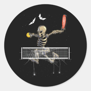 Adesivo Jogador do Skeleton do Pickleball Fan Halloween Pi