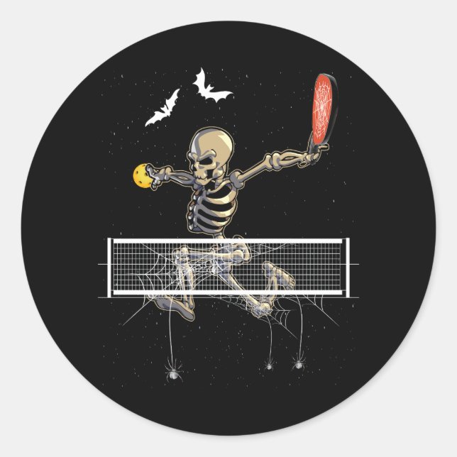 Adesivo Jogador do Skeleton do Pickleball Fan Halloween Pi (Frente)