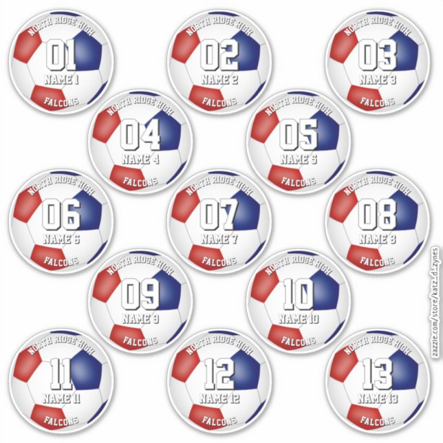 Adesivo jogadores de futebol cores da equipe azul vermelho (Frente)