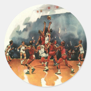 Adesivo Jogo de Basquete Esportivo Vintage, Jogadores de B