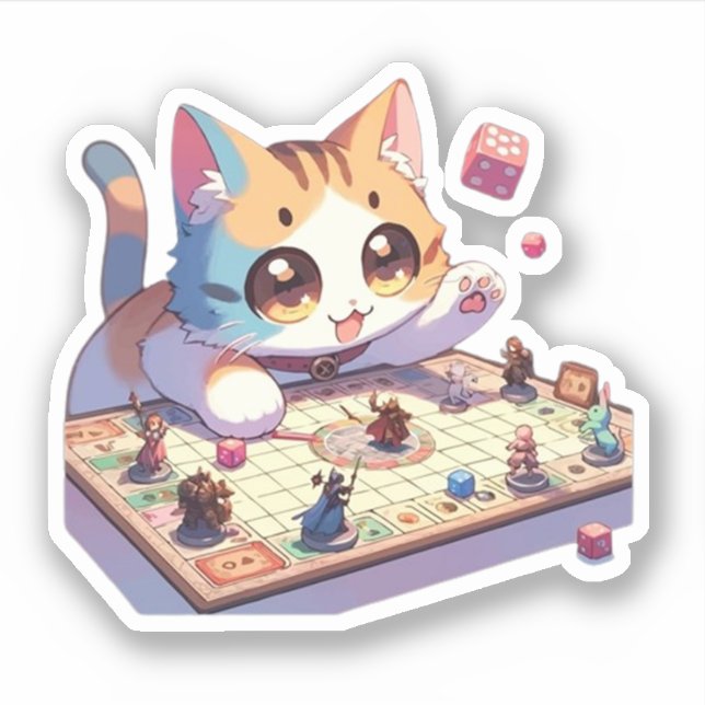 Adesivo Jogo de Tabuleiro Gato Jogando Dados (Frente)