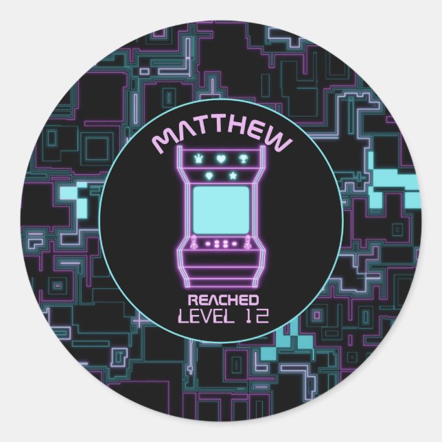 Adesivo Jogo de Vídeo de Arcade Retroativa Rosa e Azul (Frente)