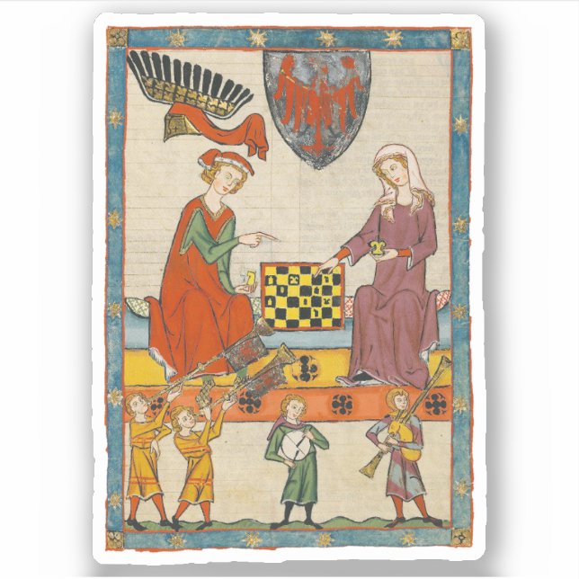 Adesivo Jogo de Xadrez do Codex Manesse do século XIV (Frente)