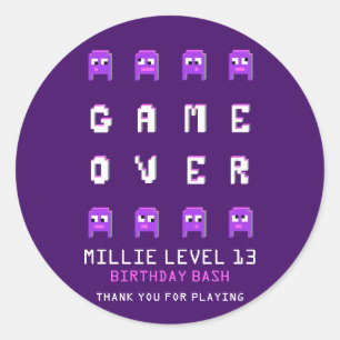 Adesivo Jogo sobre o obrigado roxo da festa de aniversári