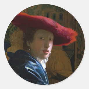 Adesivo Johannes Vermeer - Rapariga com Chapéu Vermelho