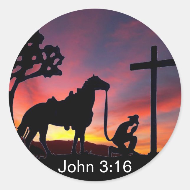 Adesivo John 3:16 Cowboy no Cross Christian Sticker (Frente)