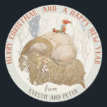 Adesivo John Bauer Christmas Yule cabra Julbocken CC1028<br><div class="desc">Adesivo de Natal redondo inspirado numa pintura a aquarela feita pelo ilustrador de conto de fadas sueco John Bauer (1882-1918). A imagem (Julbocken, ou The Yule cabra, 1912) mostra um grande ouro de cabra que é carregando um saco igualmente impressionante, provavelmente cheio de presentes, e sobre isso um garotinho ou...</div>