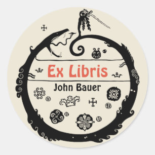 Adesivo John Bauer Curled Dragon Ex libris CC1032