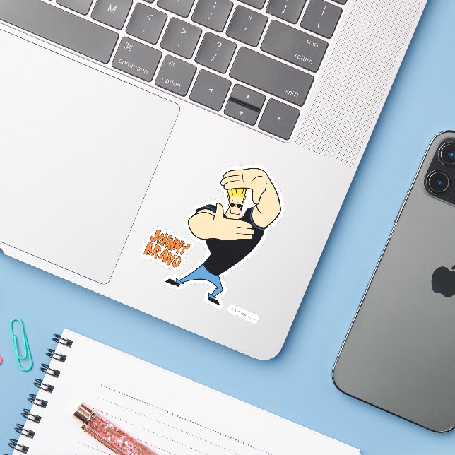 Adesivo Johnny Bravo Picture Frame Pose (Notebook com iPhone)