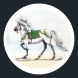 Adesivo Jol Christmas Horse Islandês<br><div class="desc">Pintura que fiz da minha linda Mare Freydis islandesa com mudança de cor e tema de feriado.</div>