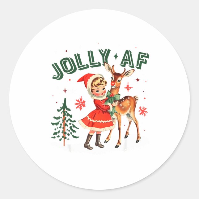 Adesivo Jolly Af Christmas Retro 50s Cute Girl And Deer Vi (Frente)