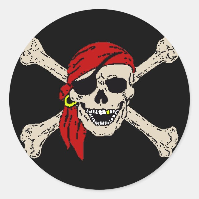 Adesivo Jolly Roger Pirate Skull Bones Red Bandanna (Frente)