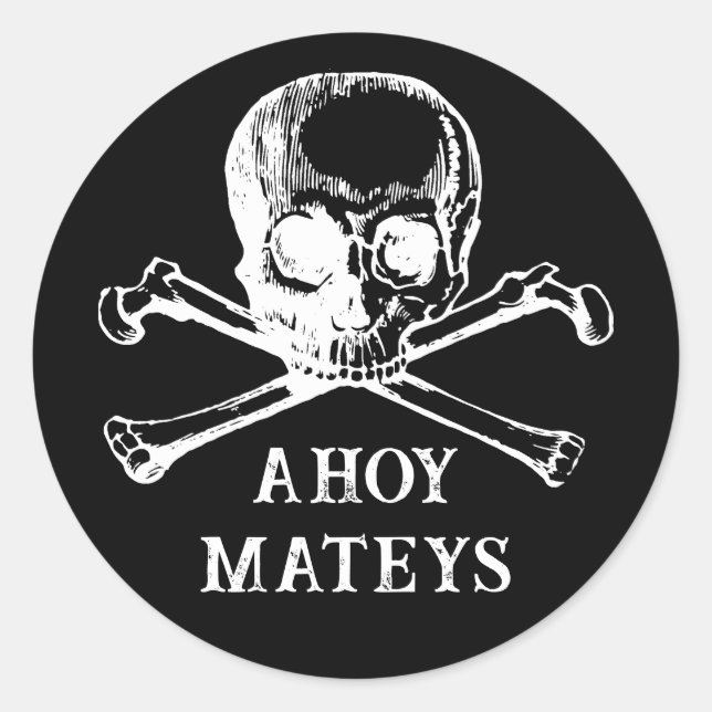 Adesivo Jolly Rogers. Pirata do Dia das Bruxas Negro. Ahoy (Frente)