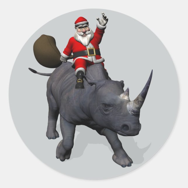 Adesivo Jolly Santa Claus Andando Um Rhino (Frente)