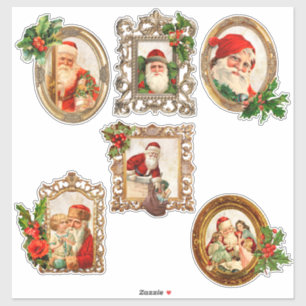 Adesivo Jolly Vintage Santas em Gilt Frames w/Holly