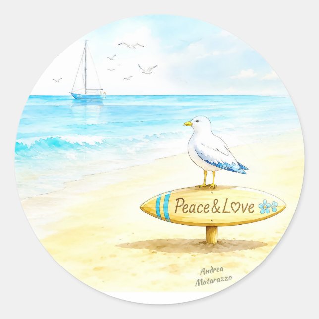 Adesivo Jon Seagull - Paz & Amor  (Frente)