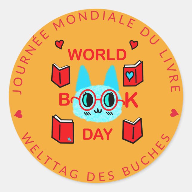 Adesivo Jornada Mondiale du Livre / Gato do Dia Mundial do (Frente)