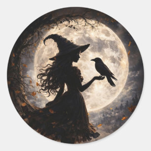 Adesivo Jovem Bruxinha e Corvo Halloween Fofo