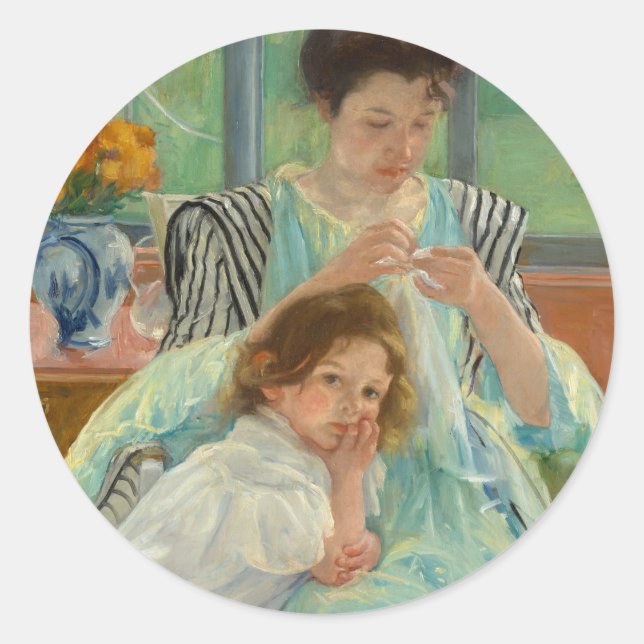 Adesivo Jovem Mãe Costurando | Mary Cassatt (Frente)